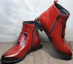 Короткие ботинки на низком ходу женские кожа Evromoda 1481547 S.A.-Red