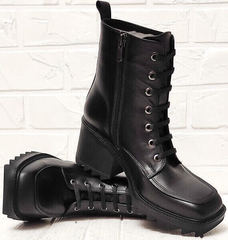 Женские кожаные ботинки ботильоны с квадратным носом Marani Magli 1227-021 Black.
