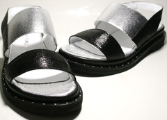 Черные кожаные босоножки на толстой подошве. Женские сандали босоножки на низком ходу Marani Magli - Black.