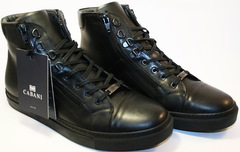 Кожаные кеды ботинки высокие на шнуровке. Термоботинки мужские зимнии ботинки Cabani BlackLeather.