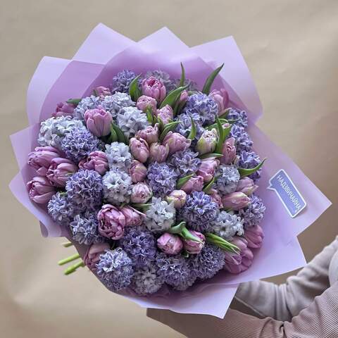 Photo of Lavender bouquet of tulips and hyacinths «Spring evening»