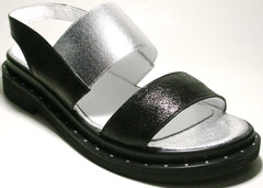 Черные кожаные босоножки на толстой подошве. Женские сандали босоножки на низком ходу Marani Magli - Black.