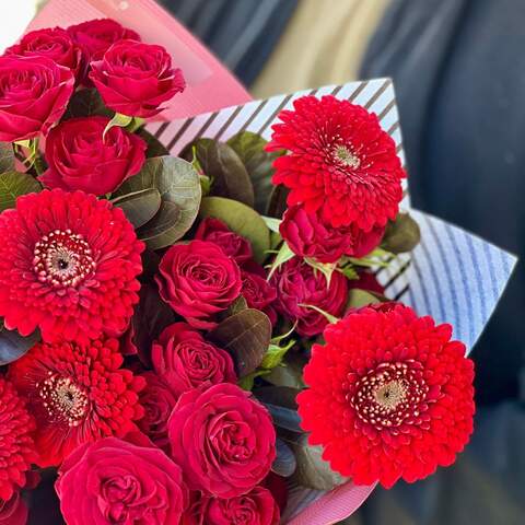 Photo of Red bouquet with gerberas «Pomegranate Mood»