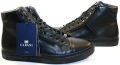 Кожаные кеды ботинки высокие на шнуровке. Термоботинки мужские зимнии ботинки Cabani BlackLeather.