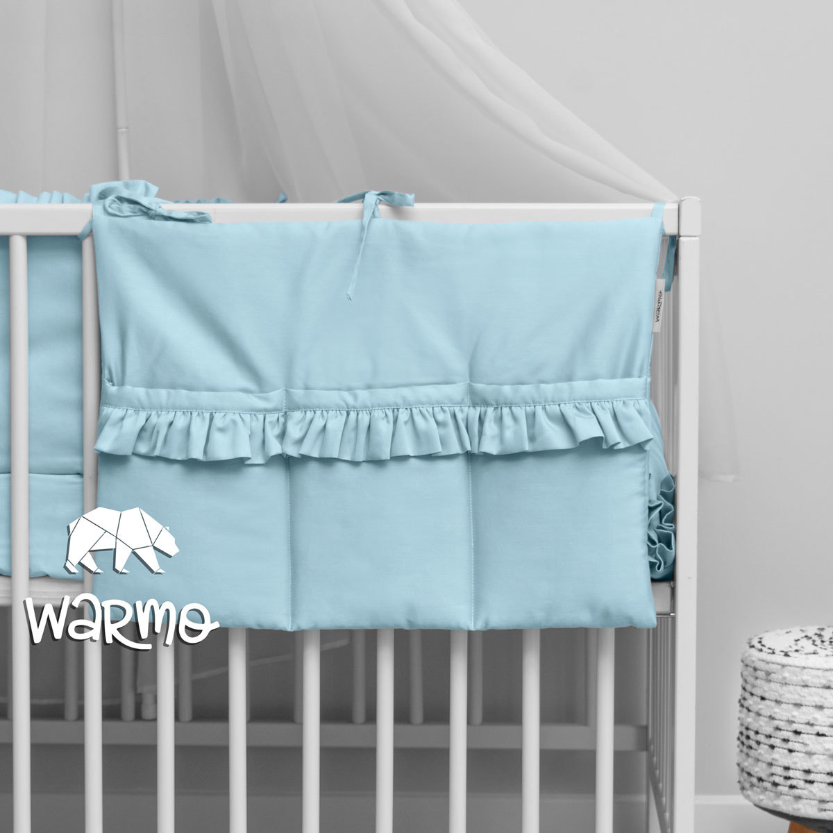 Комплект в дитяче ліжечко з 8 предметів з балдахіном Warmo™ ГОЛУБИЙ