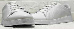 Белые кожаные кроссовки сникерсы с перфорацией женские Evromoda 141-1511 White Leather.