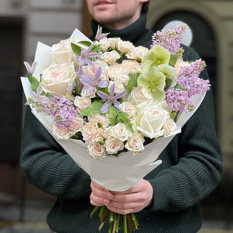 Photo of Нежный букет с сиренью и пионовидной розой White O'Hara «Лавандовая гармония»