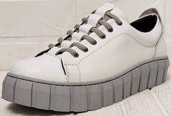 Женские кожаные кроссовки кеды на высокой платформе Guero G146 508 04 White Gray.