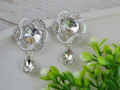 Круглий камінь срібній оправі з підвіскою Прозорий