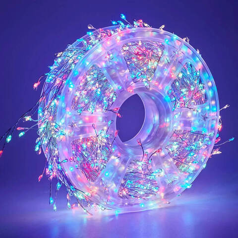 Гирлянда Роса мишура «Веточка из капель росы» 30 м -1000Led, прозрачная проволока, 8 режимов, от USB и сети. Разноцветный