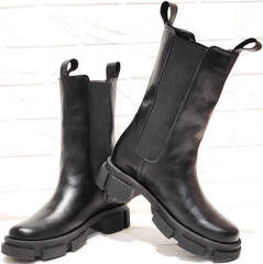 Женские кожаные ботинки челси зимние AVK – 21074 Black.