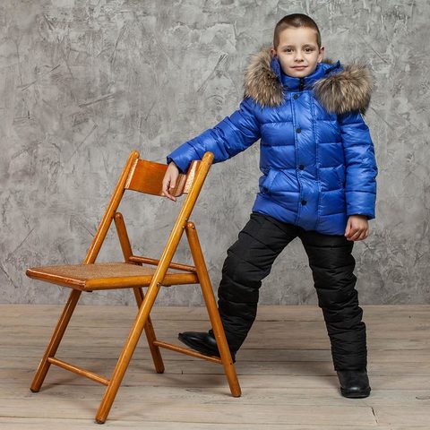 Дитячий зимовий костюм з натуральної опушенням в синьому кольорі для хлопчика