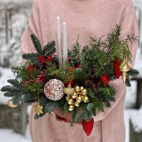 Photo of Christmas composition in red and gold shades «Christmas warmth»