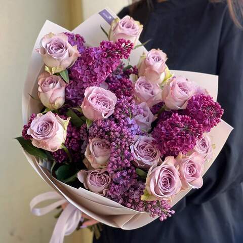 Bouquet «Shimmering Lilac», Flowers: Rose, Syringa