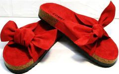 Красивые женские шлепки сандалии с бантом Comer SAR-15 Red.