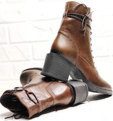 Женские осенние ботинки на толстом каблуке 6 см G.U.E.R.O 108636 Dark Brown.