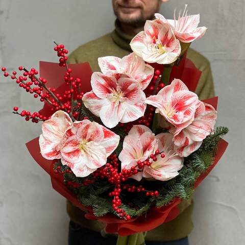 Photo of Colorful winter bouquet with amaryllis «Christmas Constellation»