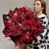 Photo of Voluminous burgundy bouquet with spray roses «Tart Berry»