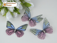 Бабочки шифоновые со стразовым тельцем розово-голубые №18