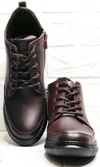 Кожаные кеды женские демисезонные ботинки на шнуровке Evromoda 535-2010 S.A. Dark Brown.