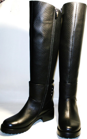 Женские зимние сапоги кожаные на низком каблуке европейки, черные Richesse - WB 36 размер