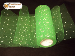 Фатин с  глиттером зеленый ширина 15 см