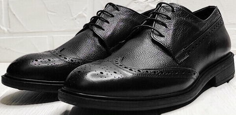Черные туфли мужские классические. Кожаные туфли дерби. Модные туфли броги Luciano Bellini Black