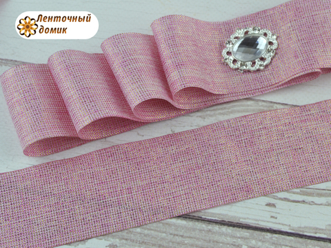 Лента текстильная с люрексом розовая 38 мм