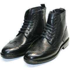 Кожаные зимние ботинки на меху мужские Luciano Bellini BC3801 L-Black.