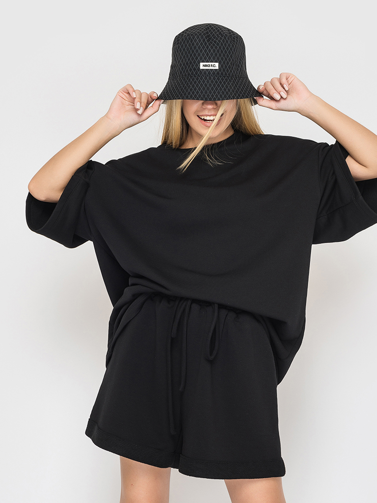 Костюм футер трехнитка (шорты и футболка) черный YOS от украинского бренда Your Own Style