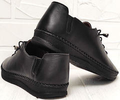 Кэжуал черные кроссовки мокасины женские кожаные EVA collection 151 Black.