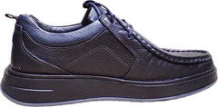 Мокасины черные мужские туфли на шнуровке Arsello 22-01 Black Leather.