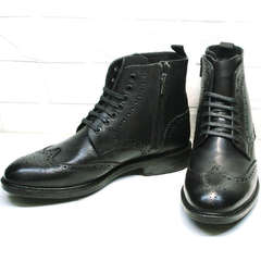 Высокие зимние ботинки мужские кожаные с мехом Luciano Bellini BC3801 L-Black.