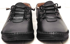 Кэжуал кожаные кроссовки мокасины женские на шнурках резинках EVA collection 151 Black.