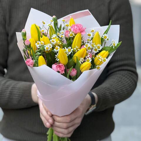 Photo of Cute bright bouquet with tulips «Her Smile»