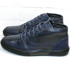 Термо обувь. Теплые кеды ботинки кожаные мужские Luciano Bellini BC2802 L Blue.