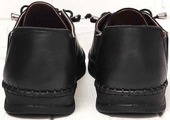 Casual чёрные кроссовки мокасины женские натуральная кожа EVA collection 151 Black.