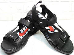 Летние сандали босоножки в спортивном стиле Nike 40-3 Leather Black.