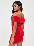 Платье-чехол мини красное с воланом по груди Love&Live фото 4