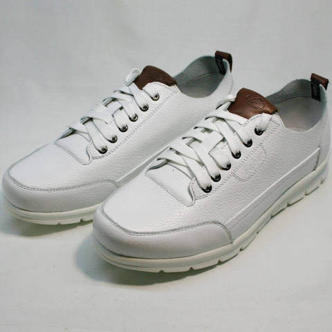 Белые мужские кроссовки натуральная кожа. Модные кроссовки туфли Faber193-White