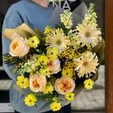 Photo of Sunny warm bouquet with peony roses and gerberas «Golden song»
