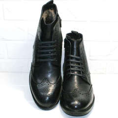 Зимние классические мужские ботинки на натуральном меху LucianoBelliniBC3801L-Black .