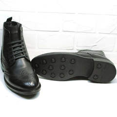 Зимние ботинки мужские классические на шнуровке LucianoBelliniBC3801L-Black .