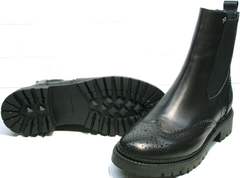 Осенние женские ботинки без каблука Jina 7113 Leather Black