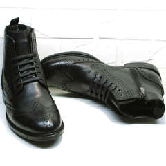 Кожаные зимние мужские ботинки инспектор LucianoBelliniBC3801L-Black .