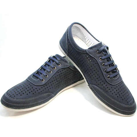 Walking shoe - спортивные туфли кроссовки с перфорацией. Темно синие кроссовки нубук мужские Vitto-Bl.