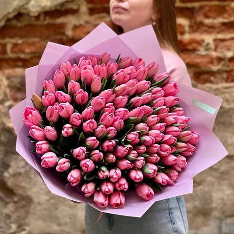Photo of Bouquet of 101 pink tulips «Juicy lychee»