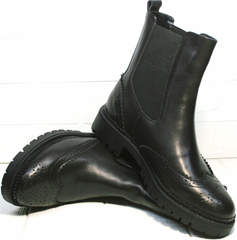 Черные кожаные ботинки женские Jina 7113 Leather Black
