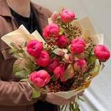 Photo of Bouquet of 11 premium Coral Charm peonies «Bright Sofia»