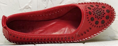 Красные мокасины балетки кожаные с перфорацией Rozen 212 Red.